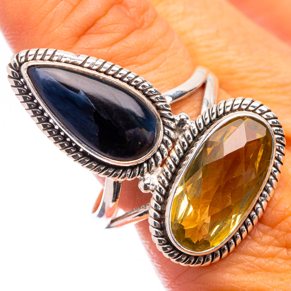 Large Lemon Quartz, Pietersite Ring Size 11.75 (925 Sterling Silver) R141611