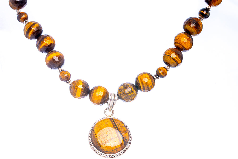 Tiger Eye Necklace 17" (925 Sterling Silver) N90092