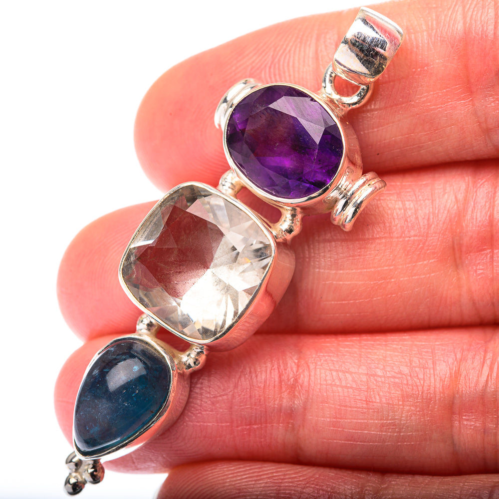 White Quartz, Amethyst, Blue Fluorite Pendant 2 1/8" (925 Sterling Silver) PD38599