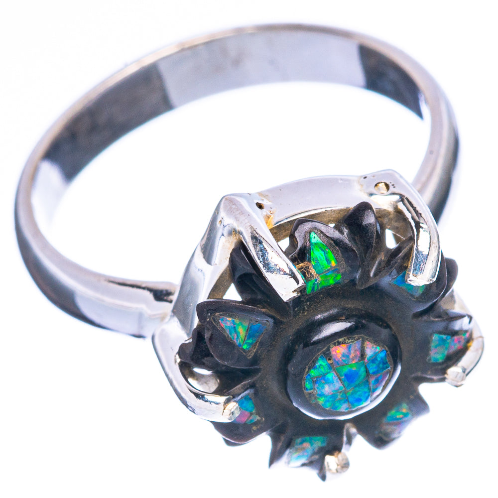 Rare Black Onyx Opal Flower Ring Size 7 (925 Sterling Silver) R2449