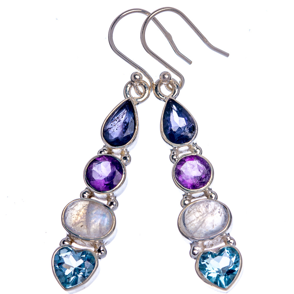 Rainbow Moonstone, Amethyst, Tanzanite, Blue Topaz Earrings 2" (925 Sterling Silver) E433019