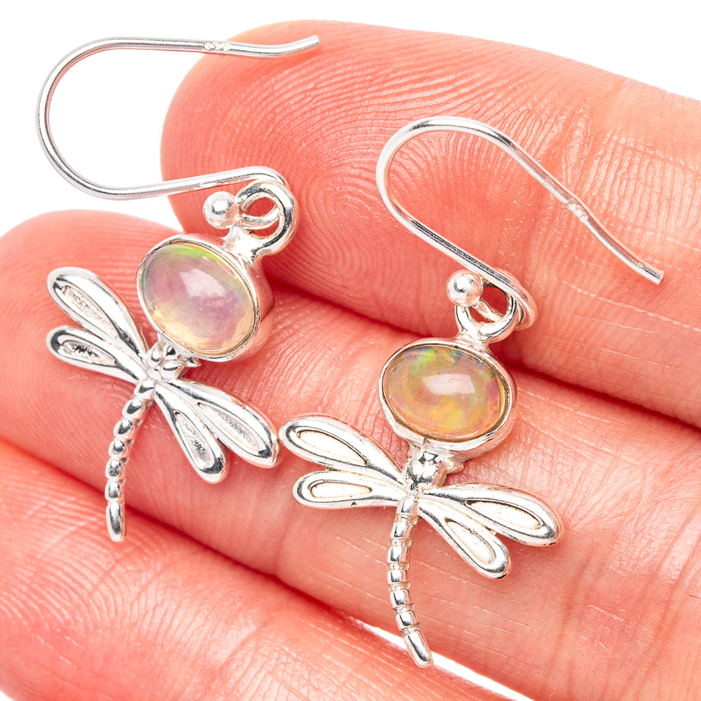 Rare Ethiopian Opal Dragonfly Earrings 1 3/8" (925 Sterling Silver) E1521