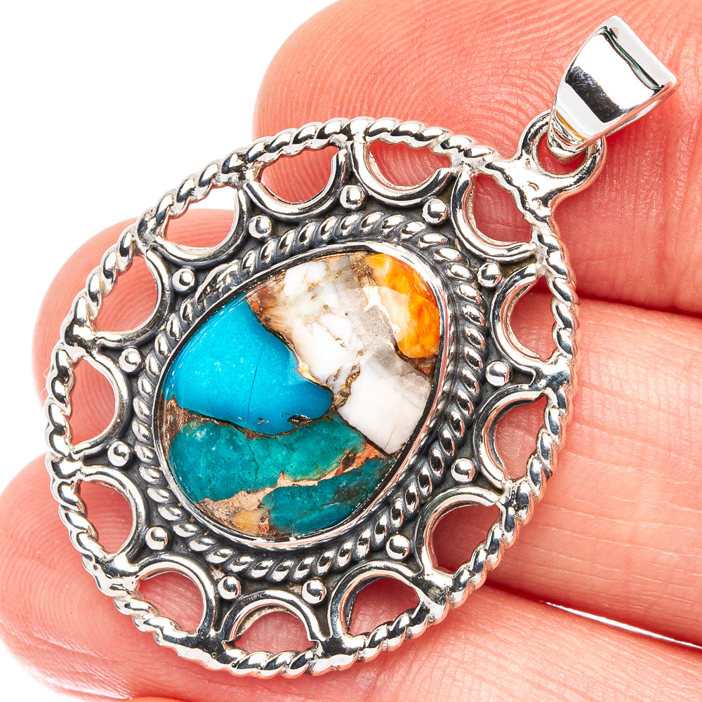 Premium Spiny Oyster Turquoise Pendant 1 1/2" (925 Sterling Silver) P45024
