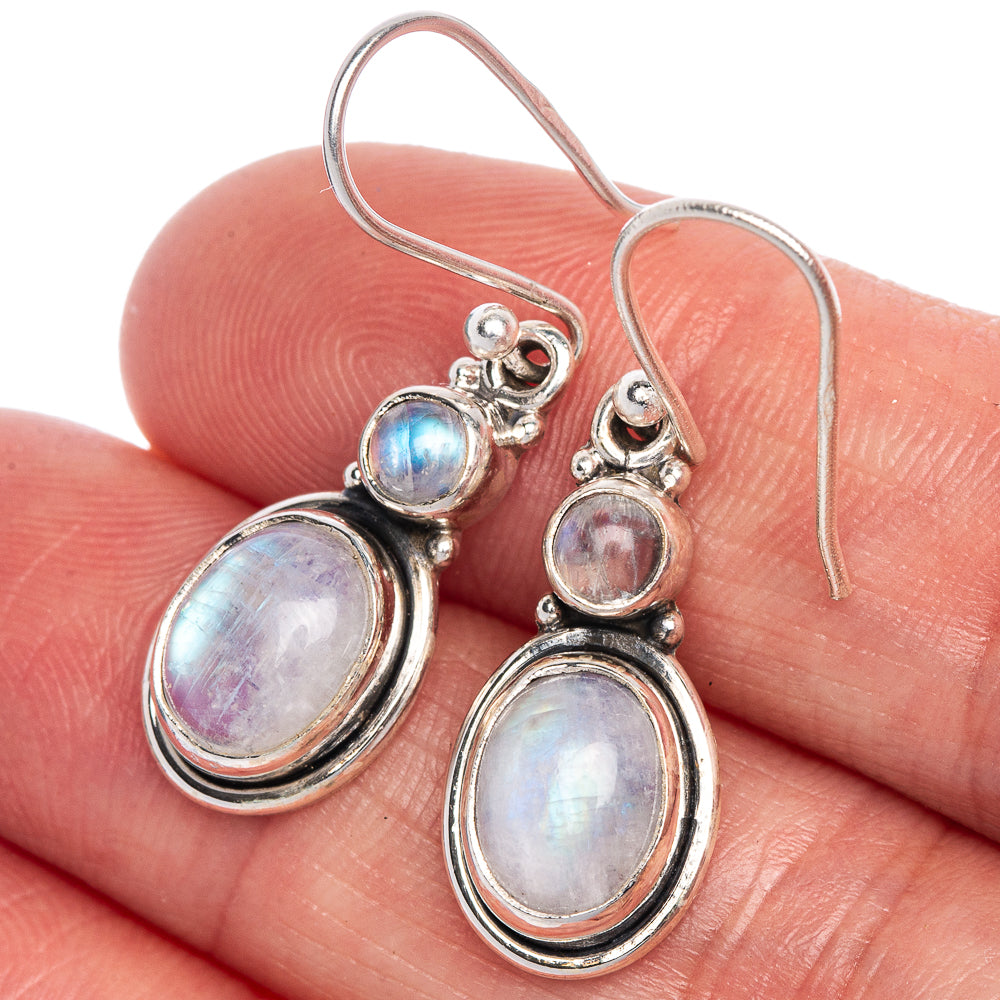 Rainbow Moonstone Earrings 1 3/8" (925 Sterling Silver) E1066