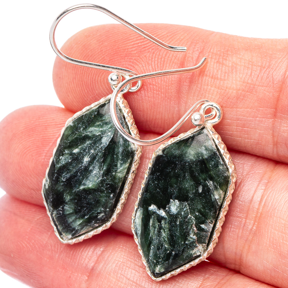 Seraphinite Earrings 1 5/8" (.925 Sterling Silver)