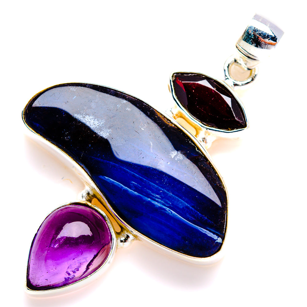 Australian Boulder Opal, Garnet, Black Onyx Pendant 2" (925 Sterling Silver) PD38165