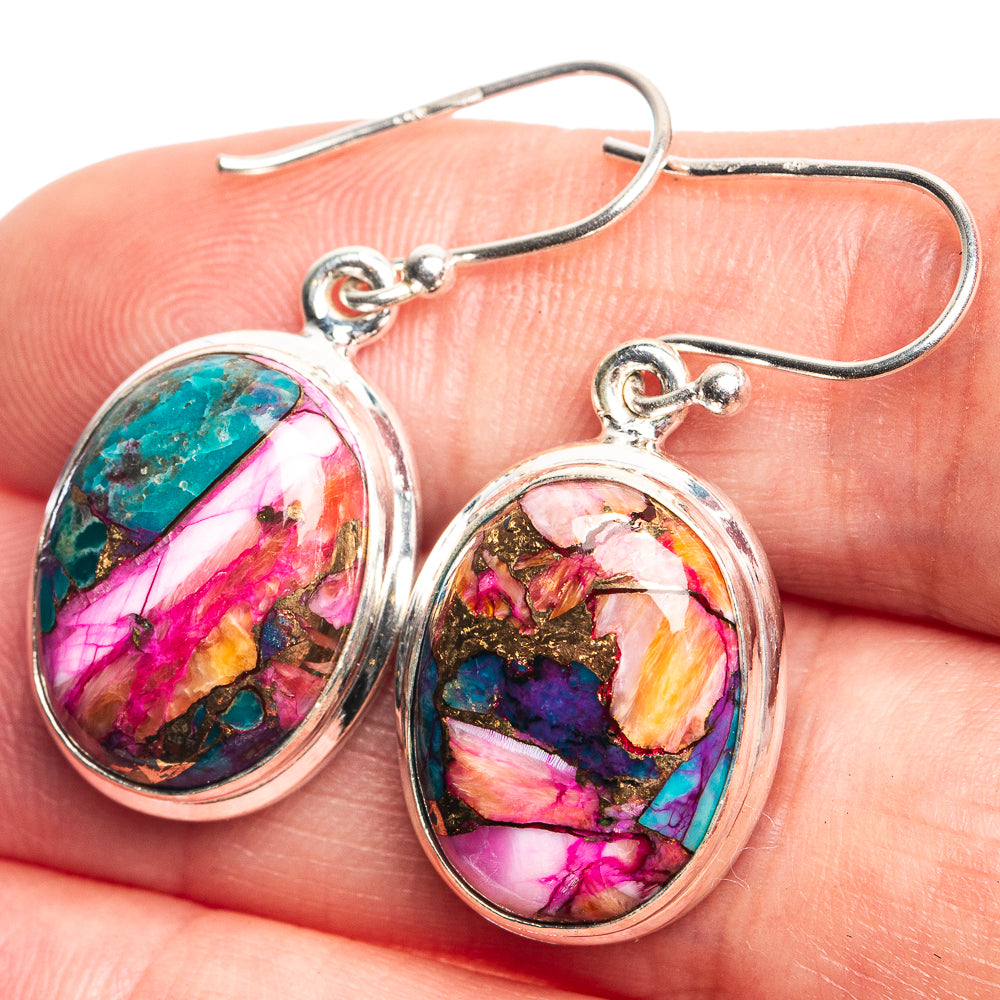 Kingman Pink Dahlia Turquoise Earrings 1 3/8" (925 Sterling Silver) E432768