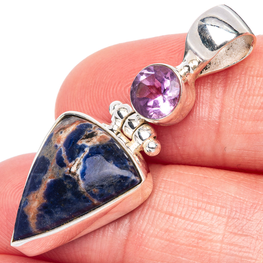 Sodalite, Amethyst Pendant 1 3/8" (925 Sterling Silver) P41072