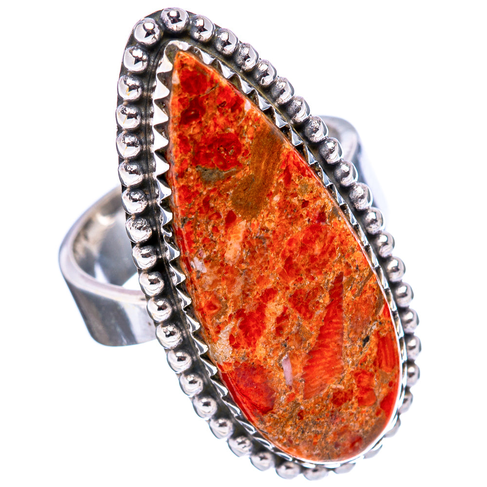 Sponge Coral Ring Size 8 Adjustable (.925 Sterling Silver)