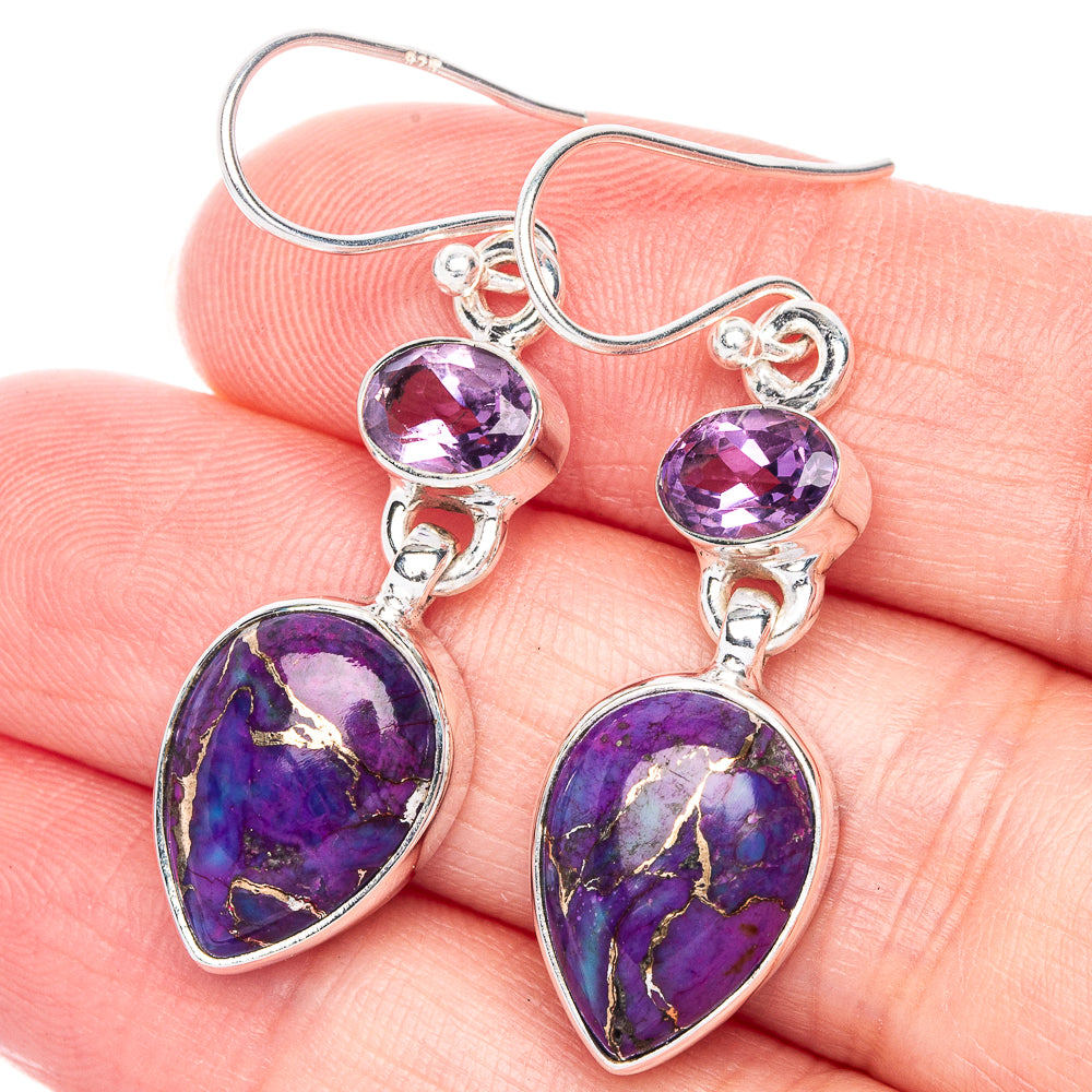 Purple Copper Composite Turquoise, Amethyst Earrings 1 5/8" (925 Sterling Silver) E433089