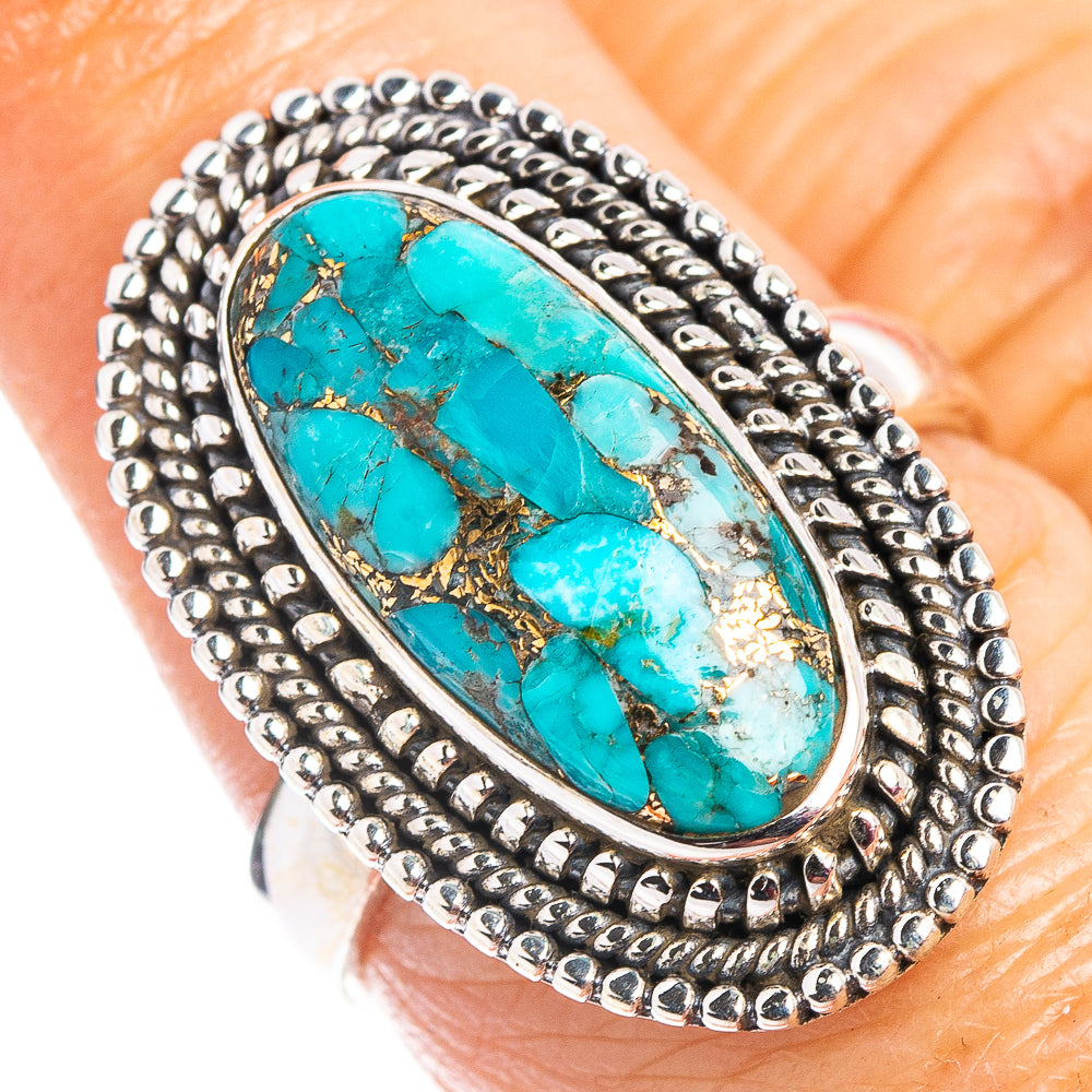 Blue Copper Turquoise Ring Size 7.25 (.925 Sterling Silver)