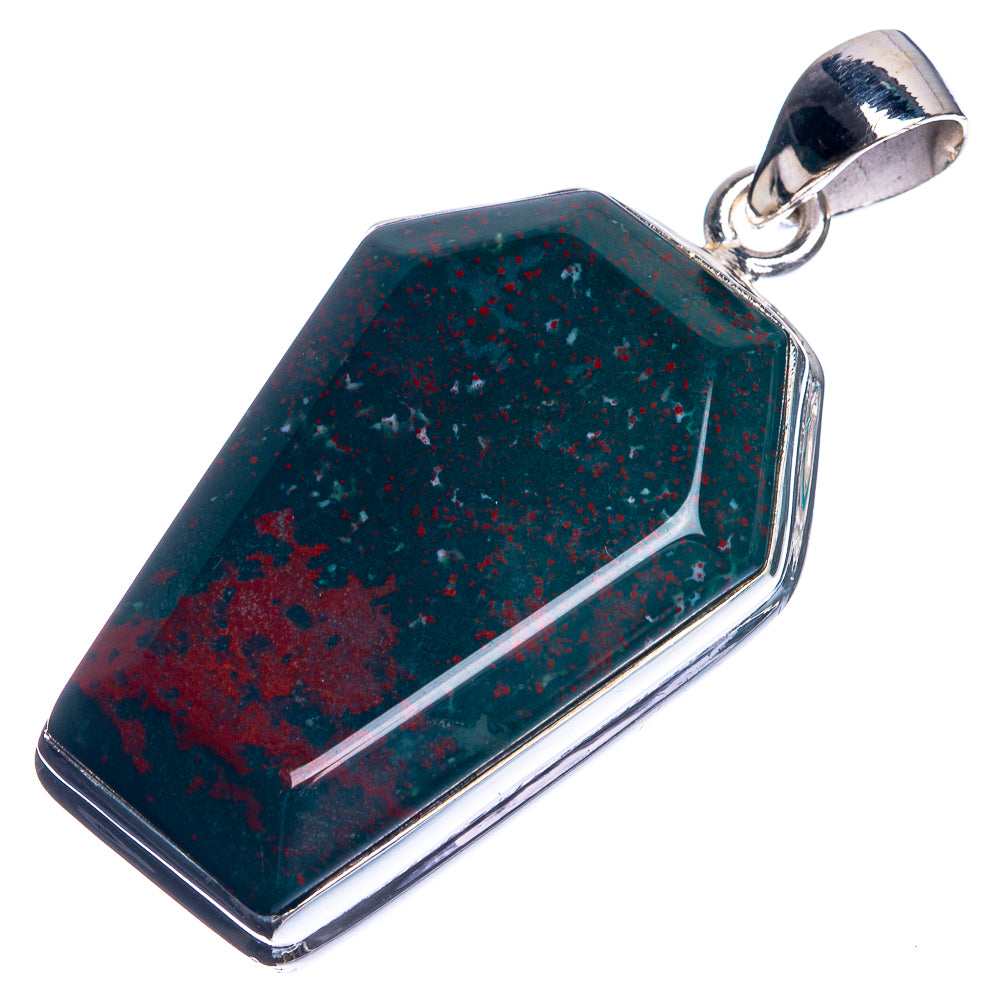 Bloodstone 925 Sterling Silver Pendant 1 3/4"