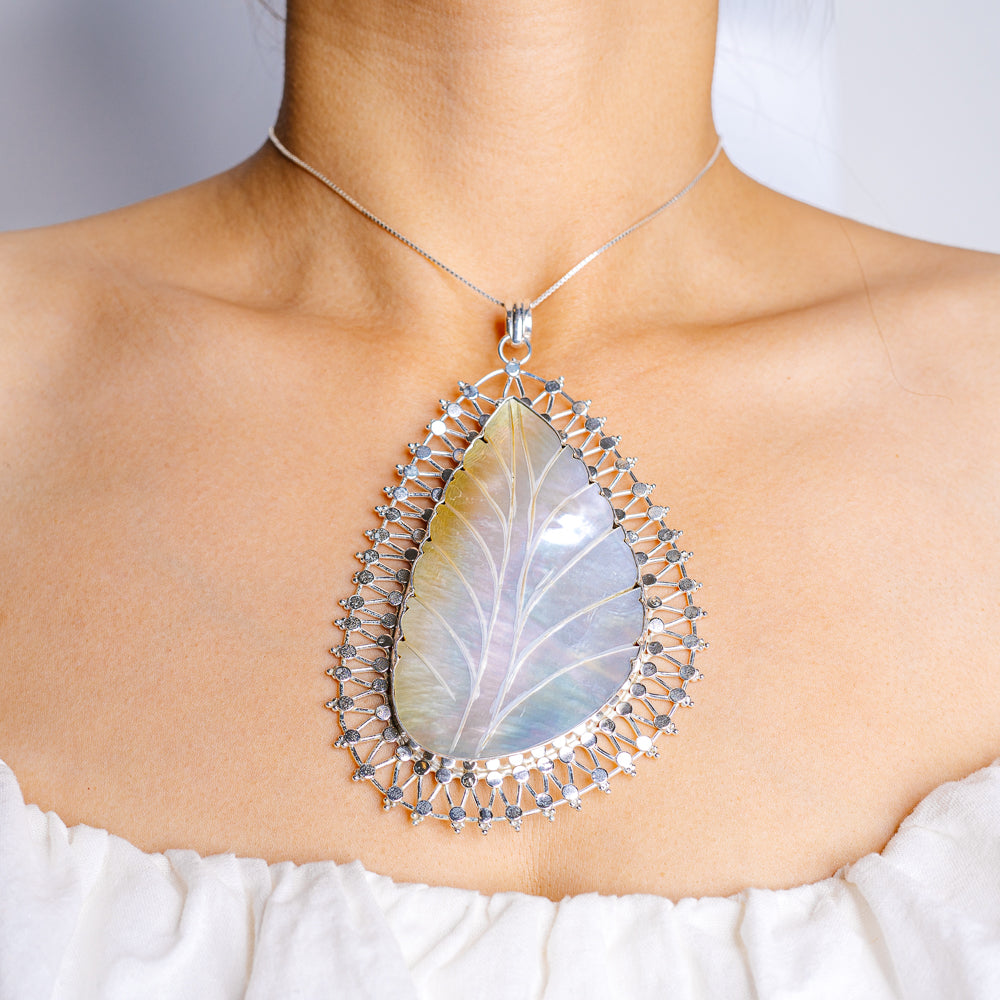 Gigantic Mother Of Pearl Pendant 5" (.925 Sterling Silver)
