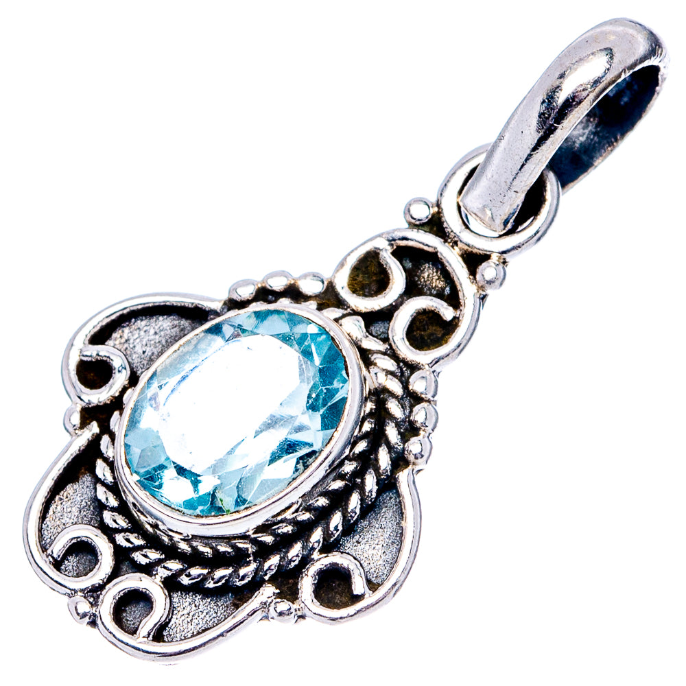 Dainty Blue Topaz Pendant 1 1/8" (.925 Sterling Silver)
