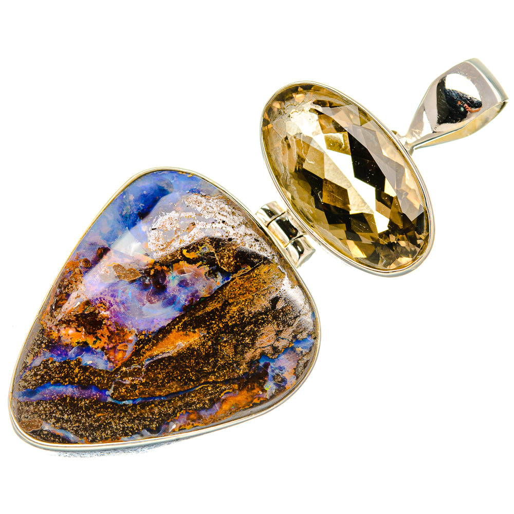 Boulder Opal, Smoky Quartz Pendant 2" (925 Sterling Silver) PD38025
