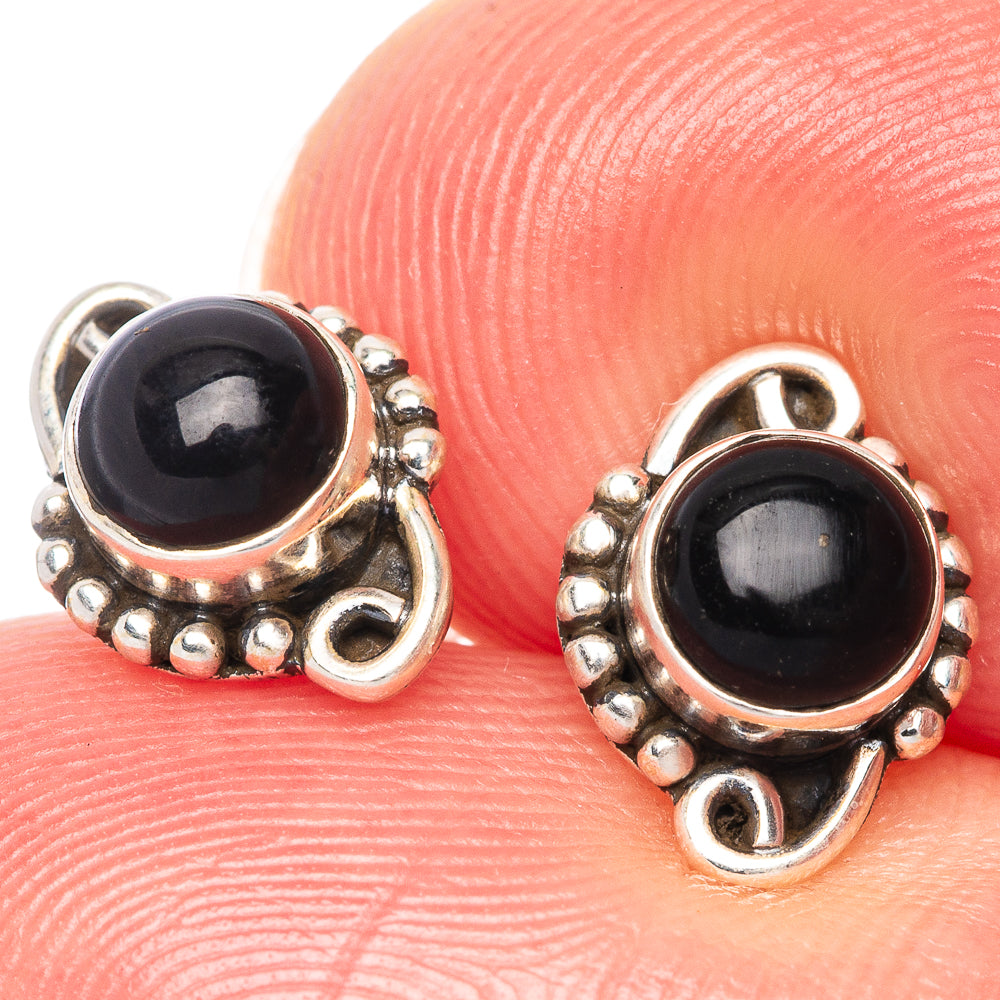 Black Onyx Dainty Earrings 3/8" (925 Sterling Silver) E1999