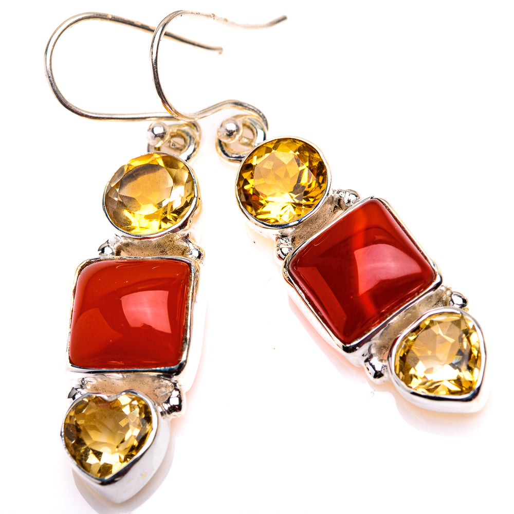 Carnelian, Citrine Earrings 1 5/8" (925 Sterling Silver) EARR432194