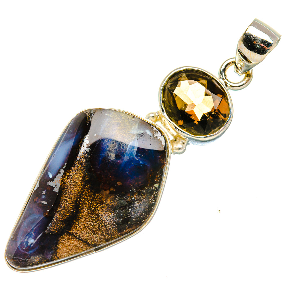 Boulder Opal, Smoky Quartz Pendant 2" (925 Sterling Silver) PD37960