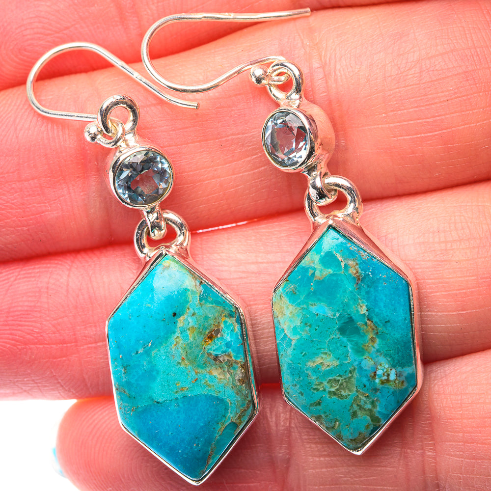 Chrysocolla, Blue Topaz Earrings 1 3/4" (925 Sterling Silver) EARR432141