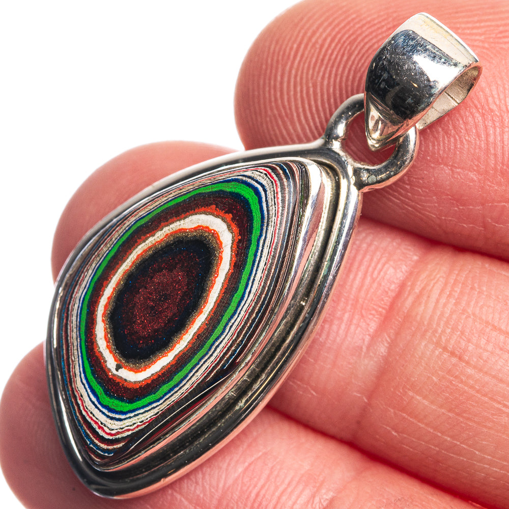Fordite 925 Sterling Silver Pendant 1 3/8"