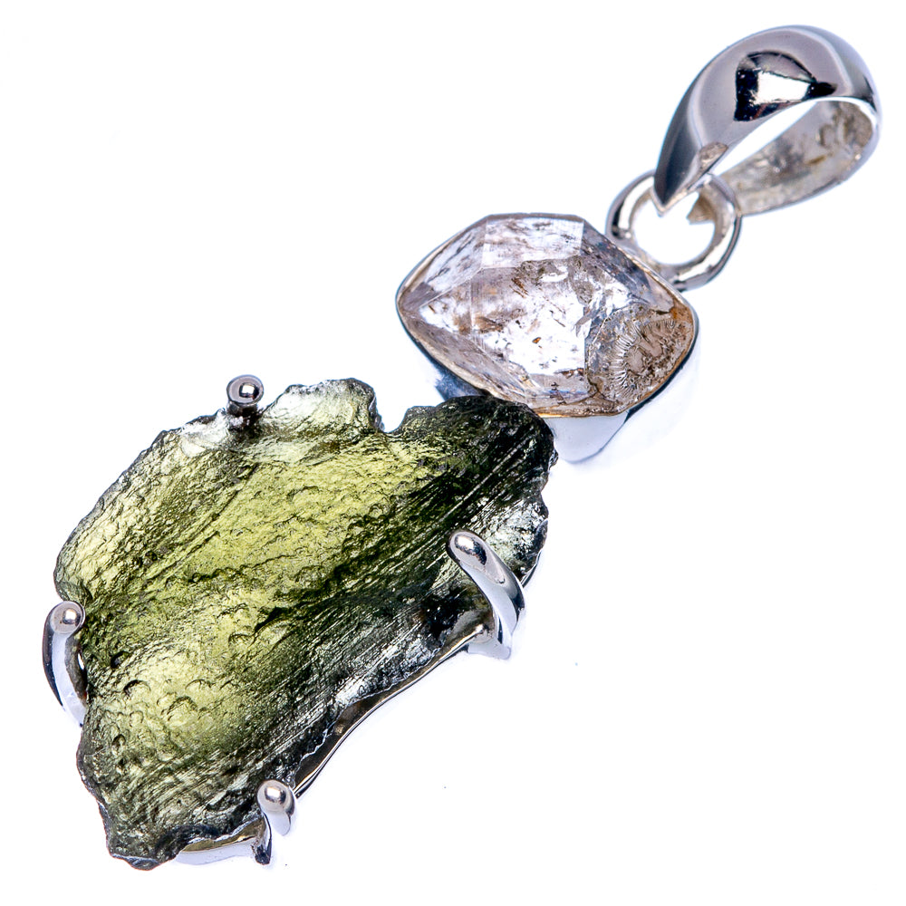 Rare Czech Moldavite, Herkimer Diamond Pendant 1 1/2" (925 Sterling Silver) P39996