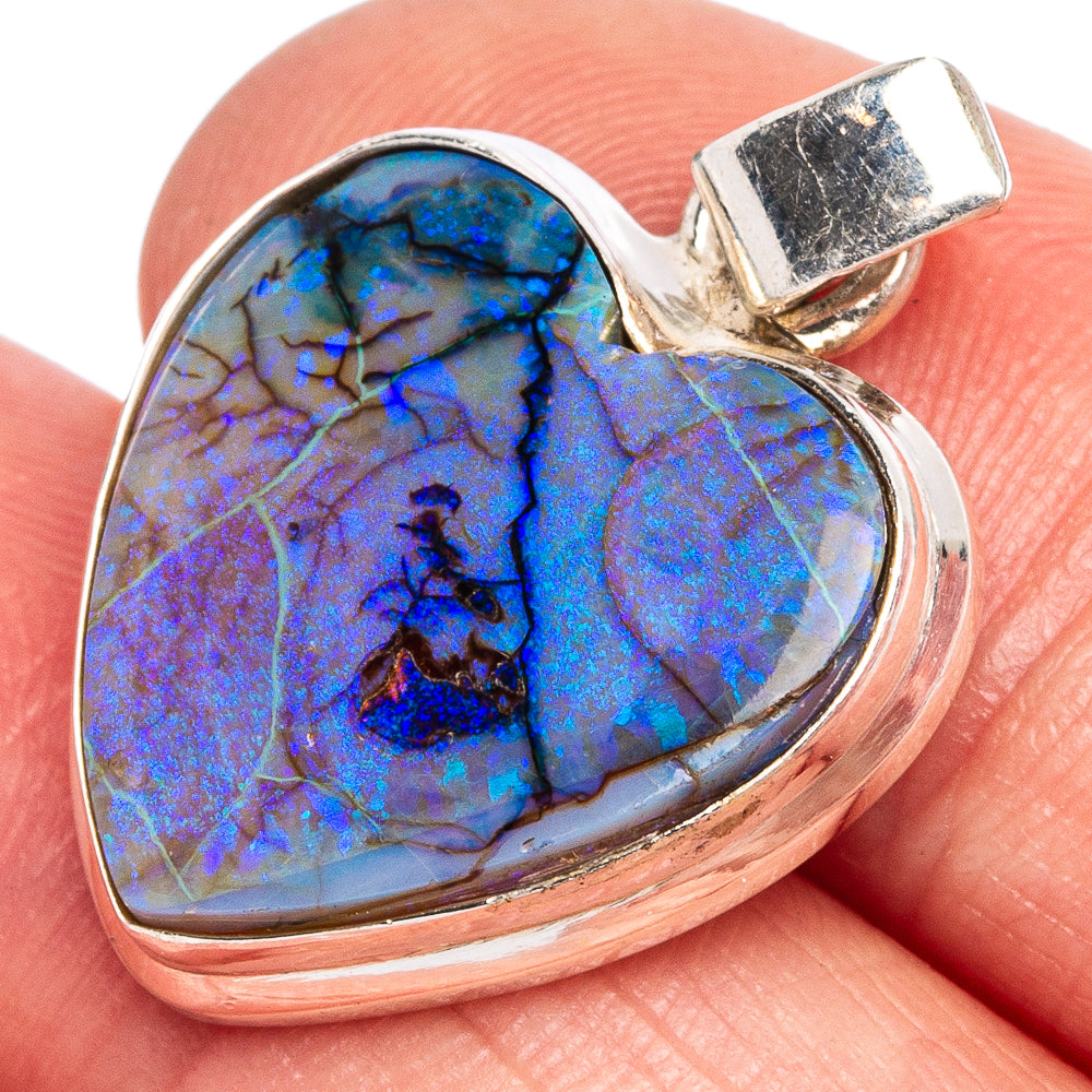 Rare Sterling Opal Heart Pendant 1 1/8" (925 Sterling Silver) P40470