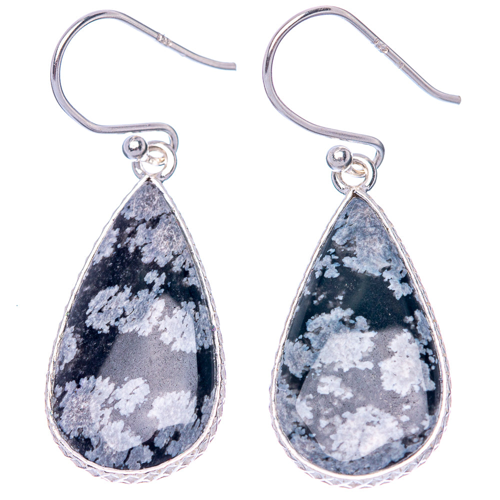 Snowflake Obsidian Earrings 1 1/2" (925 Sterling Silver) E1474