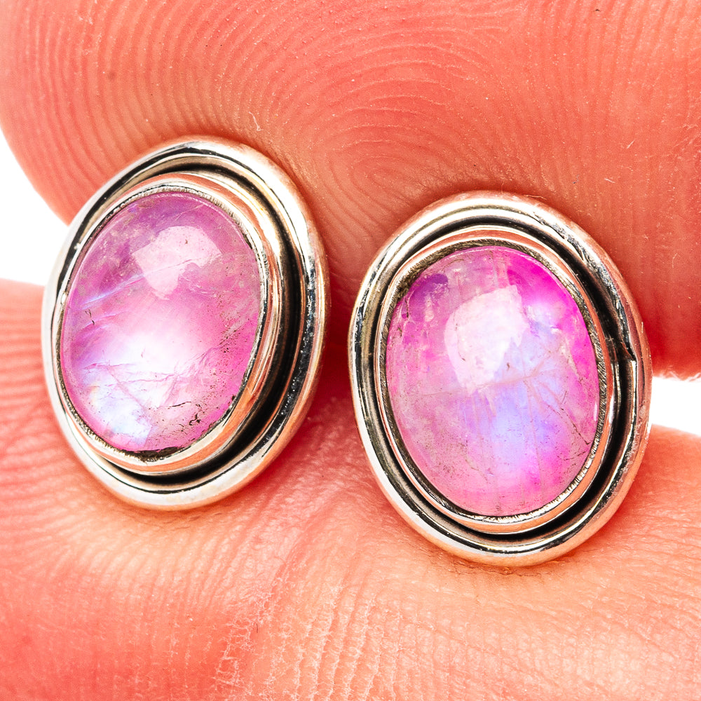 Pink Moonstone Earrings 3/8" (.925 Sterling Silver)
