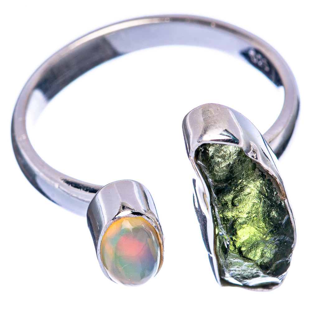 Rare Czech Moldavite, Ethiopian Opal Ring Size 7 Adjustable (925 Sterling Silver) R145551