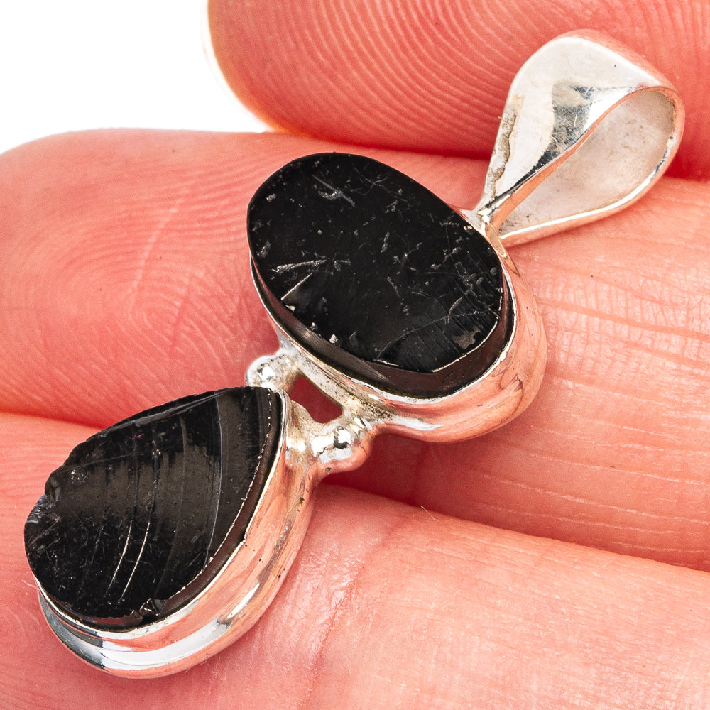 Rare Shungite Pendant 1 1/4" (925 Sterling Silver) P40404