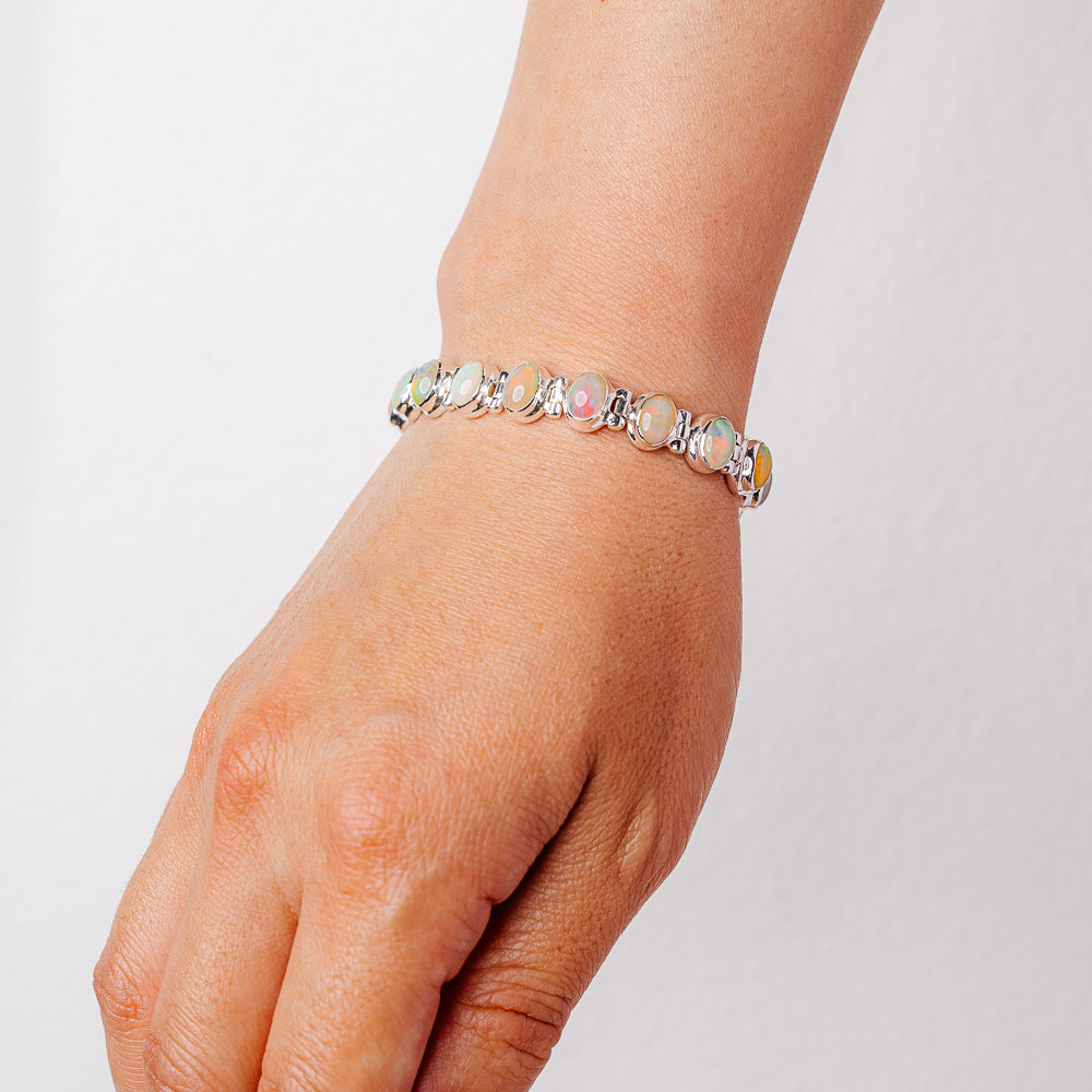 Ethiopian Opal Bracelet 6 3/8 To 8 1/8" (925 Sterling Silver) B90374