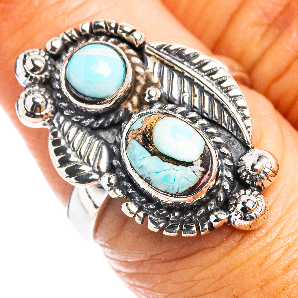 Native Style Cotton Candy Turquoise Ring Size 6.75 (.925 Sterling Silver)