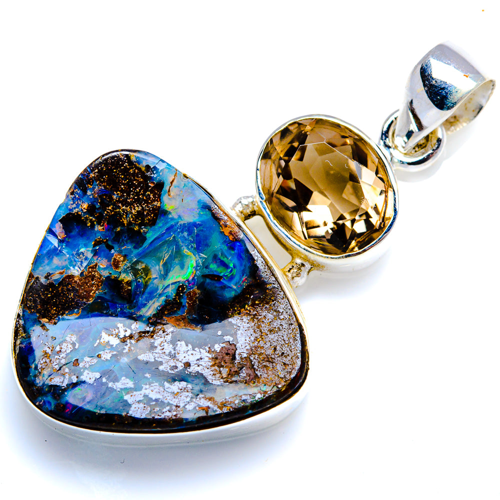 Boulder Opal, Smoky Quartz 925 Sterling Silver Pendant 1 3/4" (925 Sterling Silver) PD38397