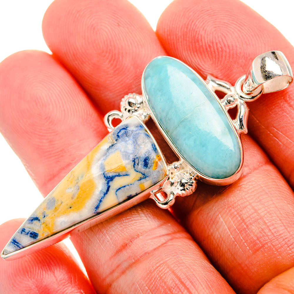 Blue Scheelite, Larimar 925 Sterling Silver Pendant 2 1/2" (925 Sterling Silver) PD38371