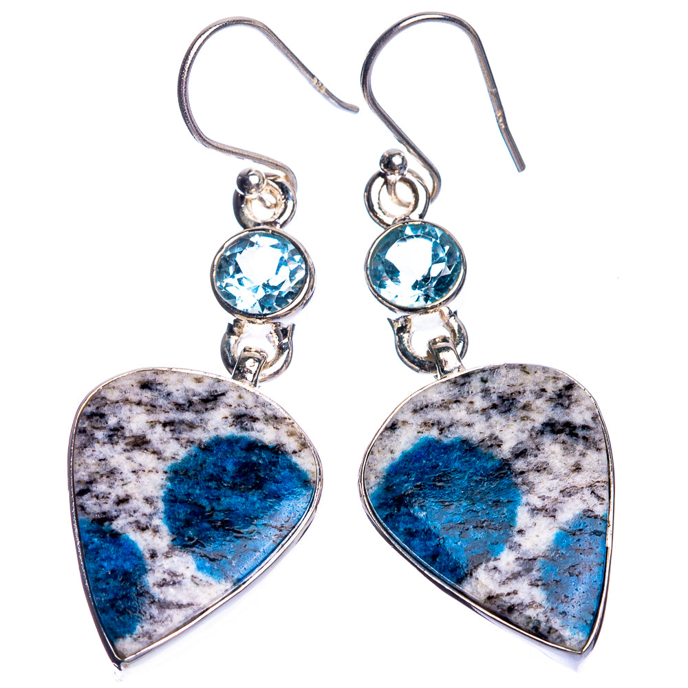 K2 Blue Azurite, Blue Topaz 925 Sterling Silver Earrings 1 7/8"