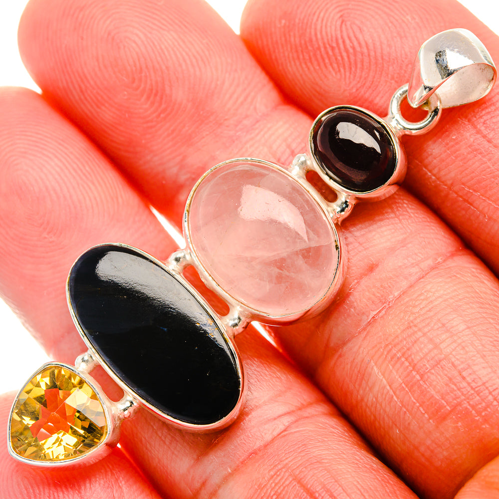 Pietersite, Rose Quartz, Citrine, Garnet Pendant 2 1/4" (925 Sterling Silver) PD38092