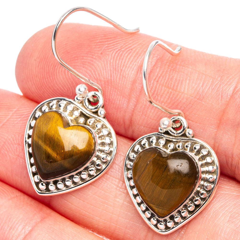 Tiger Eye Heart Earrings 1 1/4" (925 Sterling Silver) E433270