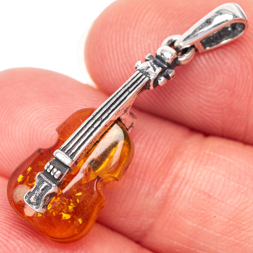 Baltic Amber Violin Dainty Pendant 1 1/4" (925 Sterling Silver) P39935