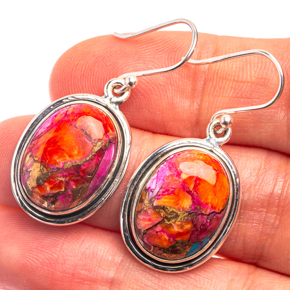 Kingman Pink Dahlia Turquoise Earrings 1 3/8" (925 Sterling Silver) E432374