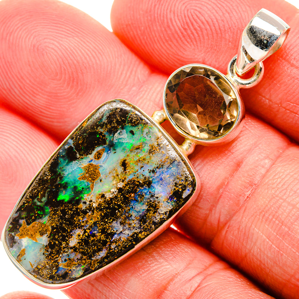 Boulder Opal, Smoky Quartz Pendant 2" (925 Sterling Silver) PD38208