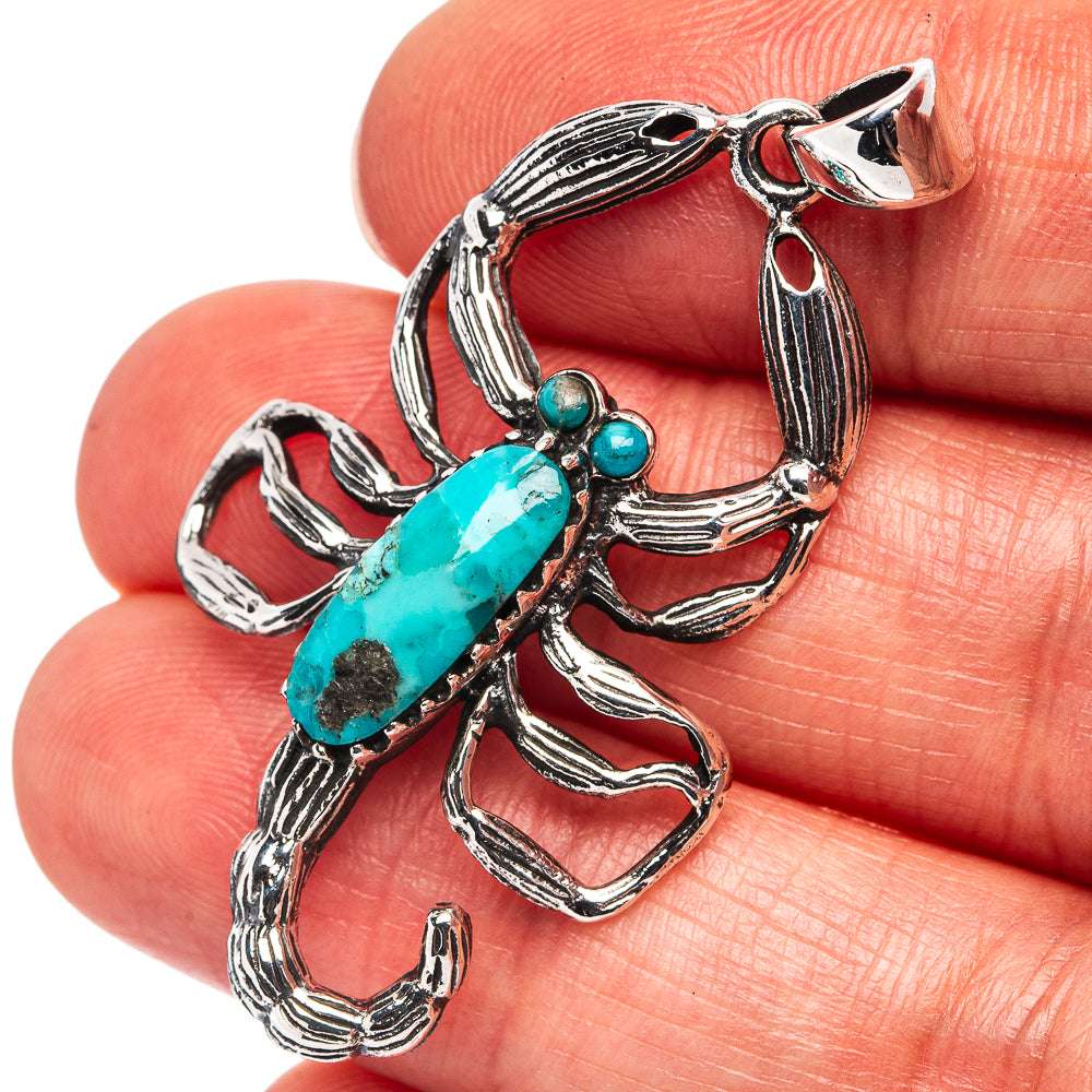 Native Style Mohave Turquoise Scorpion Pendant 1 3/4" (.925 Sterling Silver)