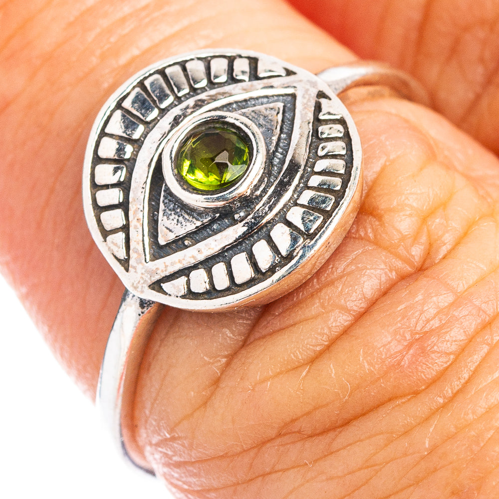 Peridot Eye Dainty Ring Size 6.5 (.925 Sterling Silver)