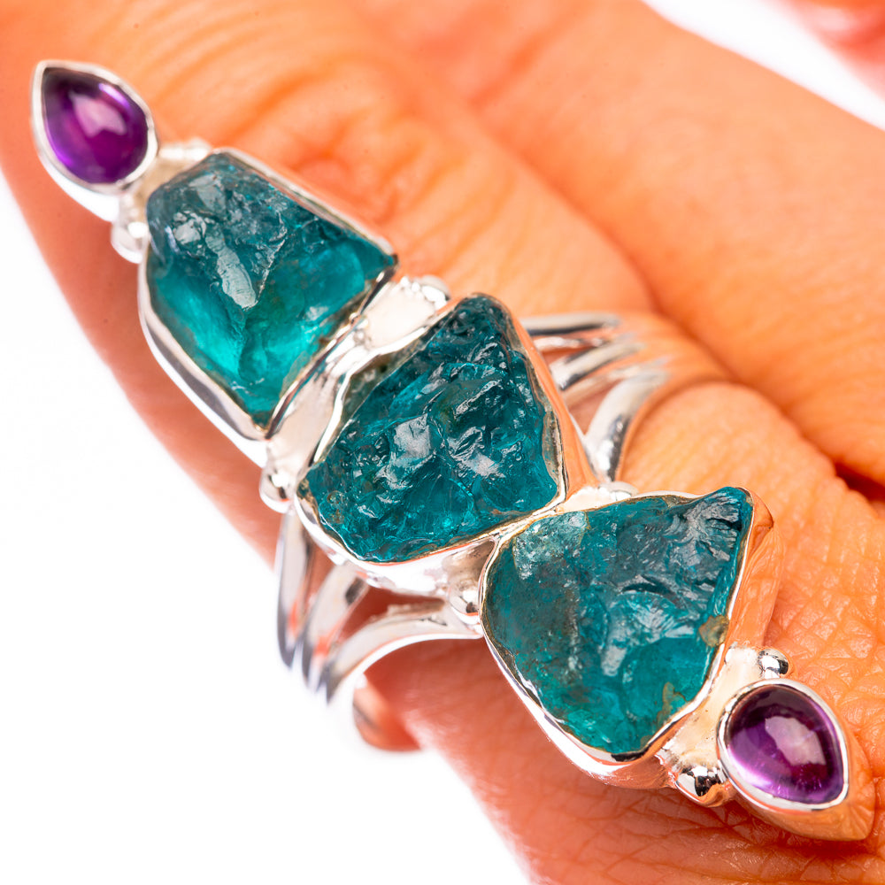 Large Raw Blue Fluorite, Amethyst 925 Sterling Silver Ring Size 9.75 (925 Sterling Silver) RING140424