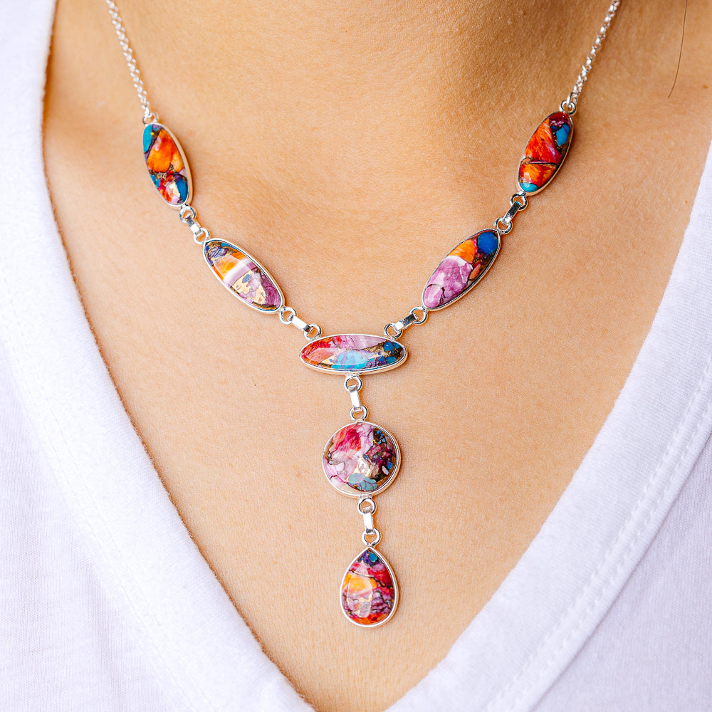 Kingman Pink Dahlia Turquoise Necklace 16.375 (925 Sterling Silver) N90180