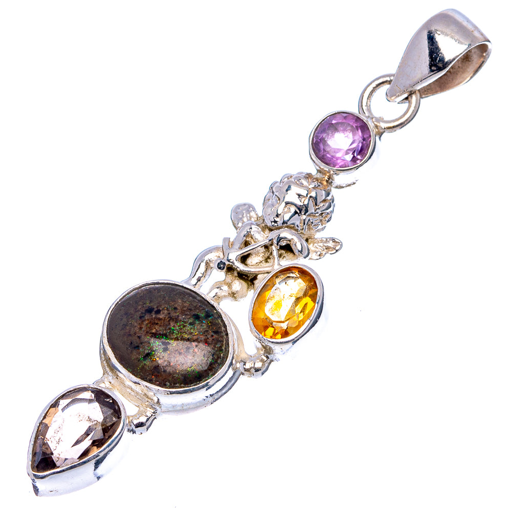 Rare Andamooka Opal Angel, Amethyst, Citrine, Smokey Quartz Pendant 2 1/8" (.925 Sterling Silver)
