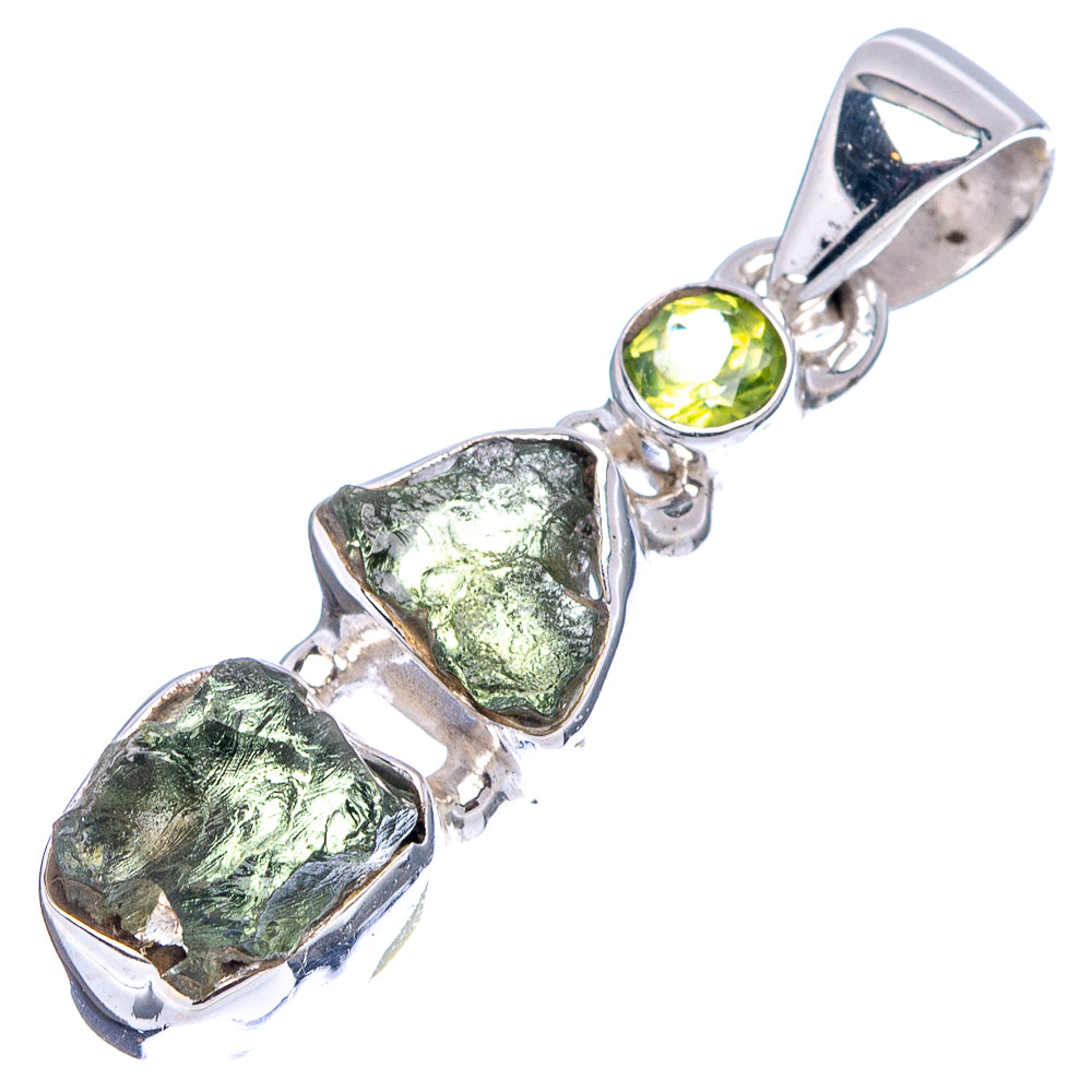 Moldavite, Peridot Pendant 1 1/4" (.925 Sterling Silver)