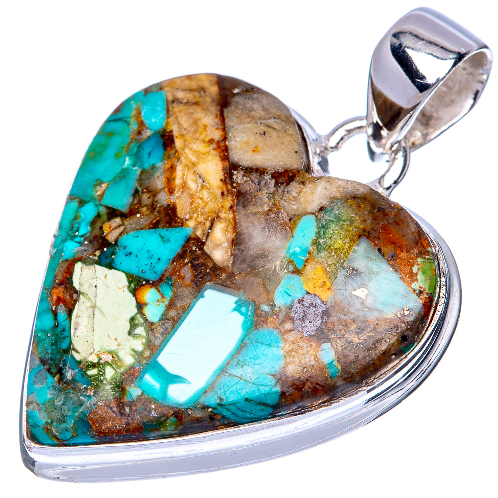Rare Matrix Royston Turquoise Heart Pendant 1 1/2" (925 Sterling Silver) P41457