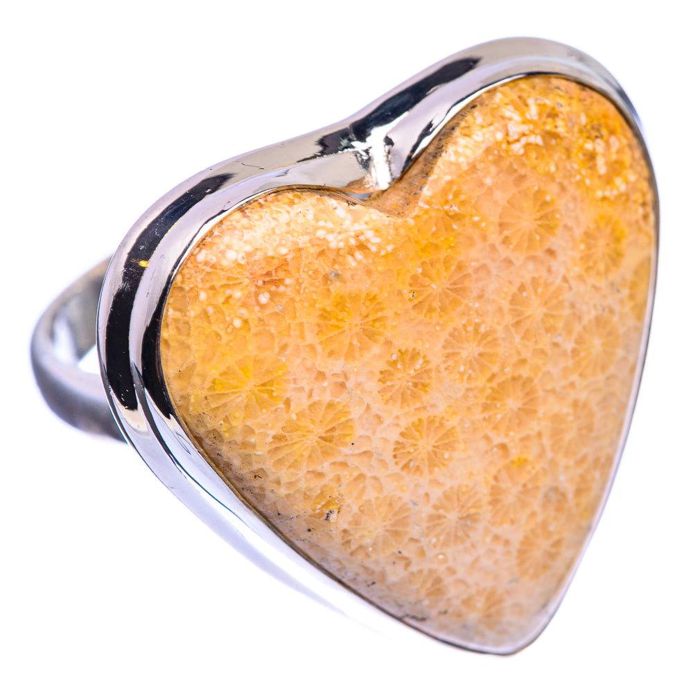 Large Fossil Coral 925 Sterling Silver Ring Size 9.75