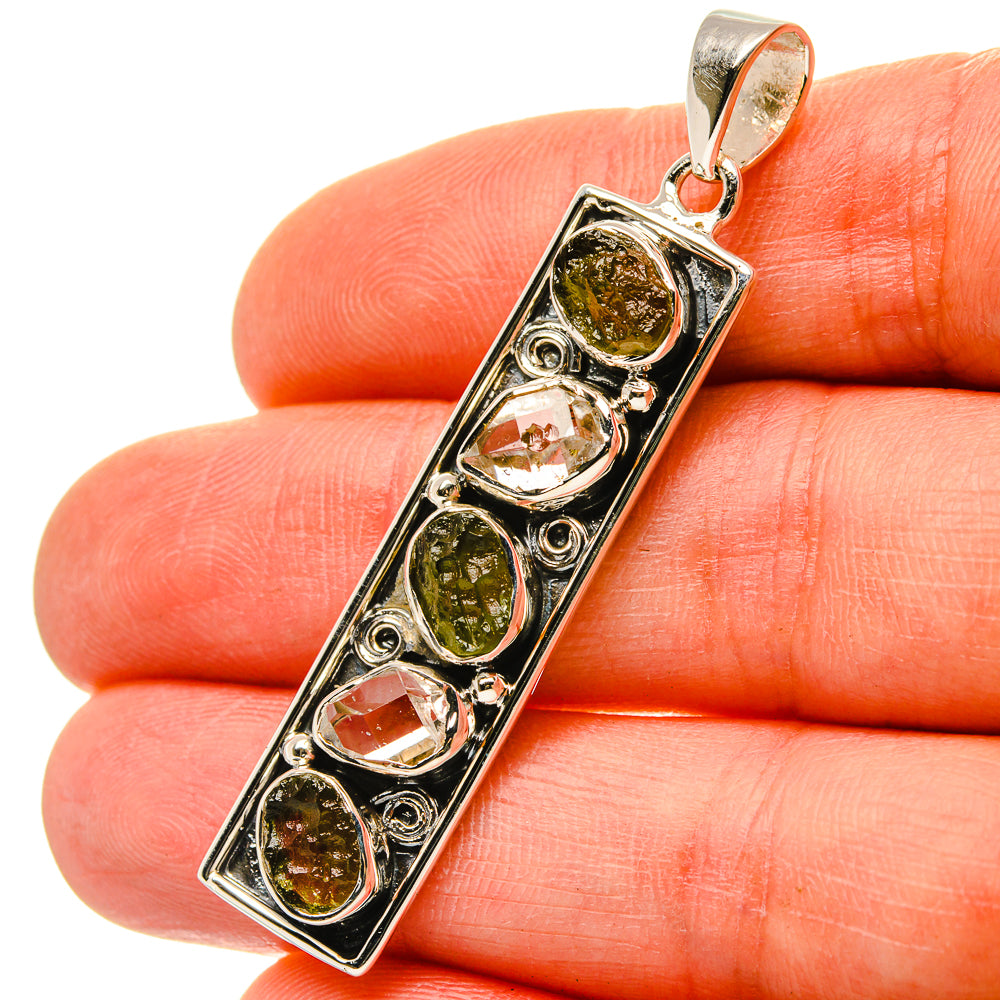 Signature Czech Moldavite, Herkimer Diamond Pendant 2 1/8" (925 Sterling Silver) PD37857