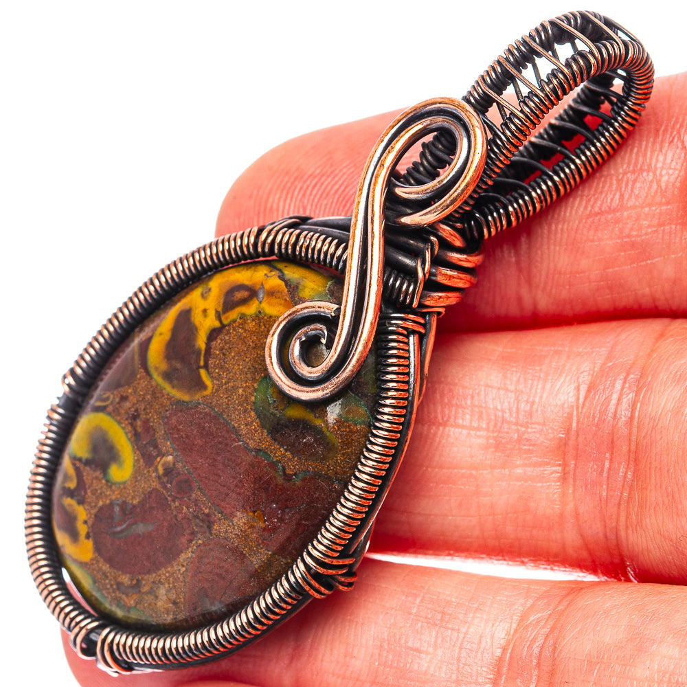 Bamboo Jasper Wire Wrap Pendant 2 1/4" (Oxidized Copper)